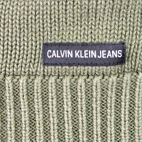 Calvin Klein Jeans Women’s Sweater Vest Minimalist Soft Academia Olive Cotton M - Picture 7 of 7